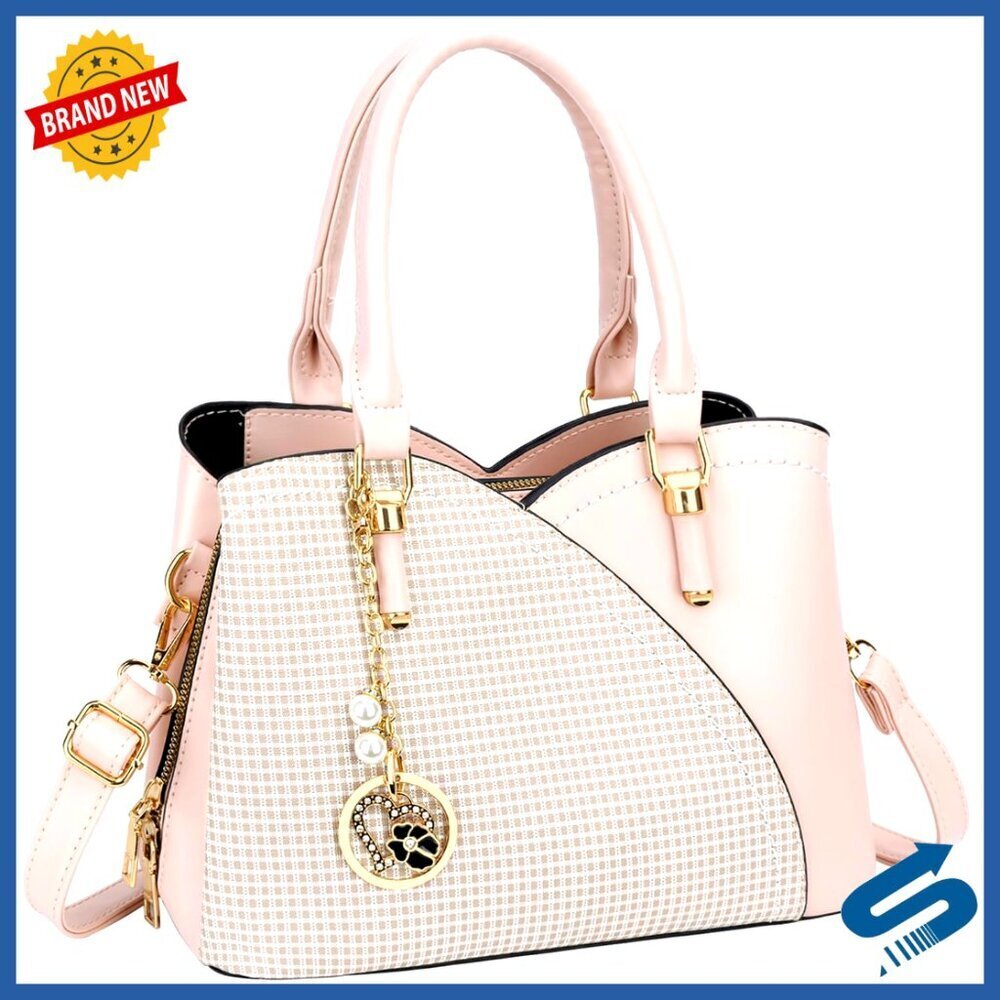 Triple Compartment Vegan Leather Satchel Shoulder Bag Elegant Minimal Chic